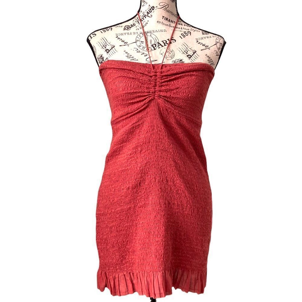 Free People Intimately Shirred Smocked Mini Halter Dress in Rust Orange Size S - Picture 2 of 13